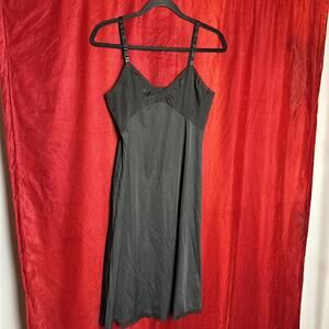 Shadow Line Black Vintage Slip Lace Silky Sheer Nylon 36 Night Gown Lingerie